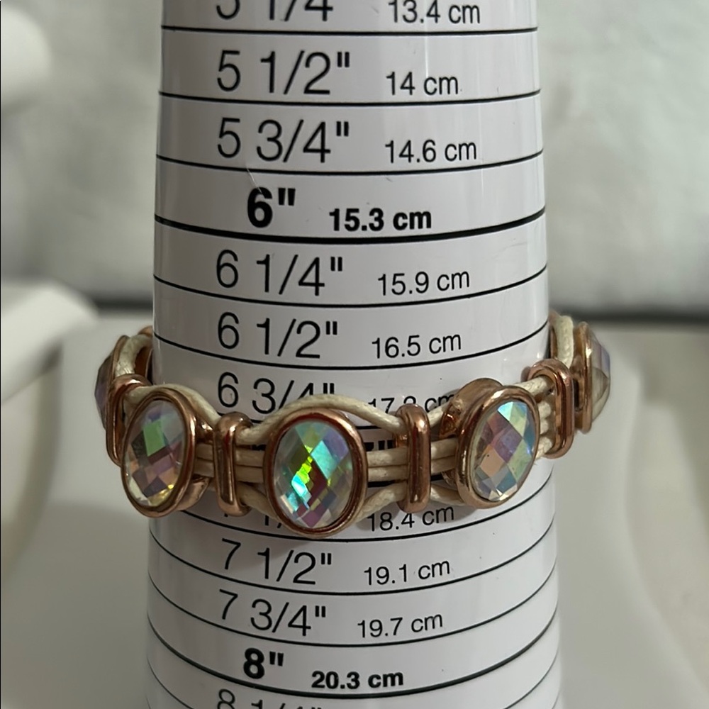 Elegant Rose Gold Tone and Iridescent Stone Bracelet